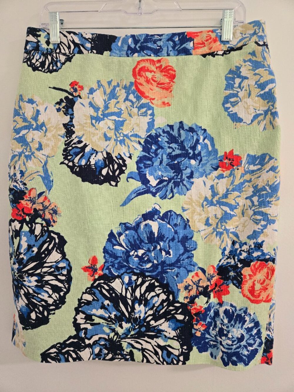 J.Crew Green & Blue Floral Pencil Skirt Women's Size 10 100% Cotton-Classic